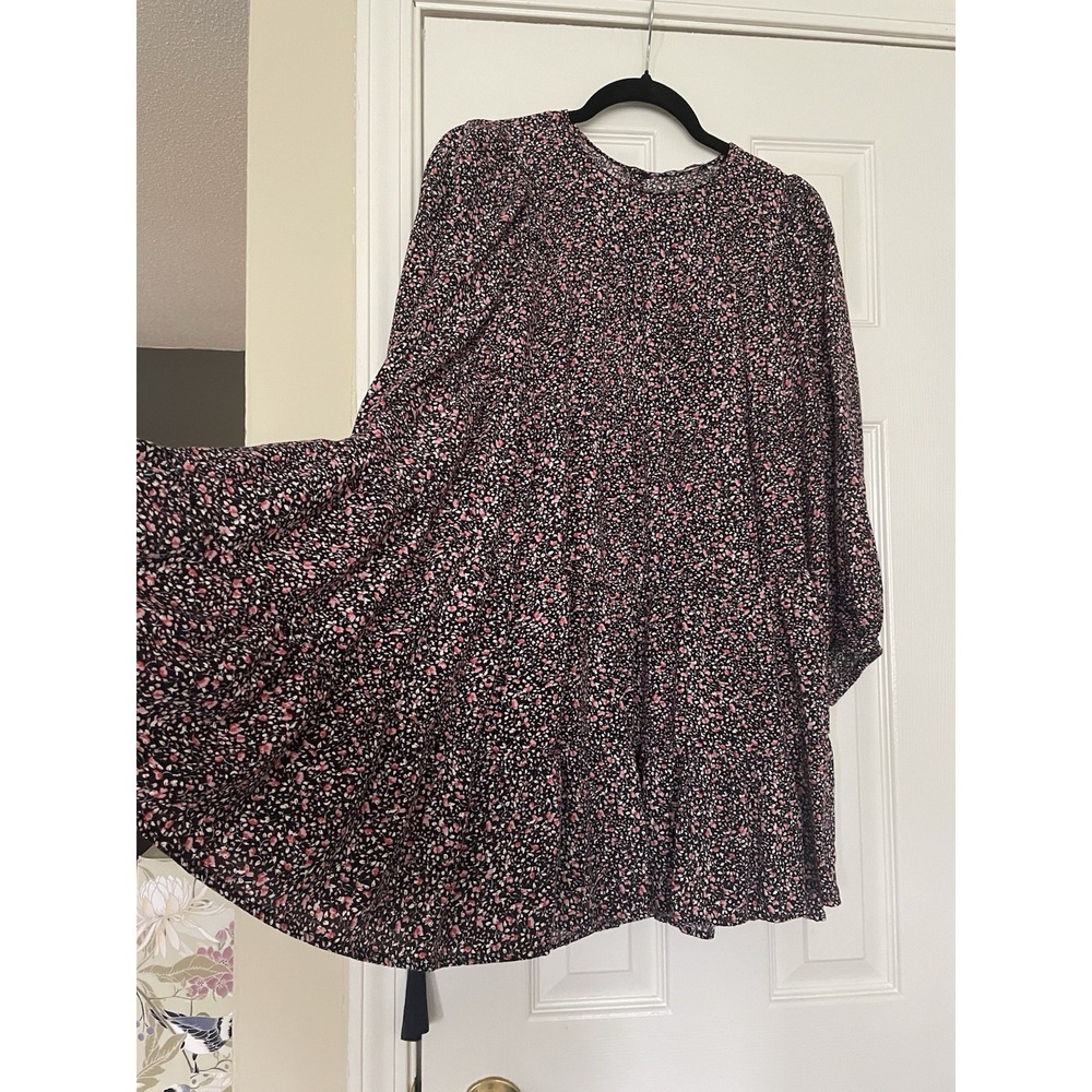 Zara Womens Dress Small Black Ditsy Floral Babydoll Tiered Cottagecore Prairie - Picture 3 of 10